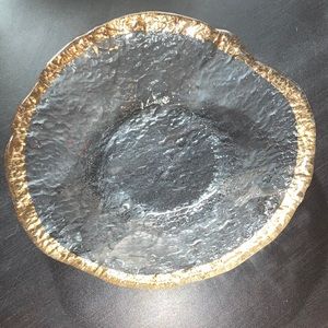 VTG IVV “Glacier” Italian Textured Art Glass 10k Gold Trimmed 8” Bowl
